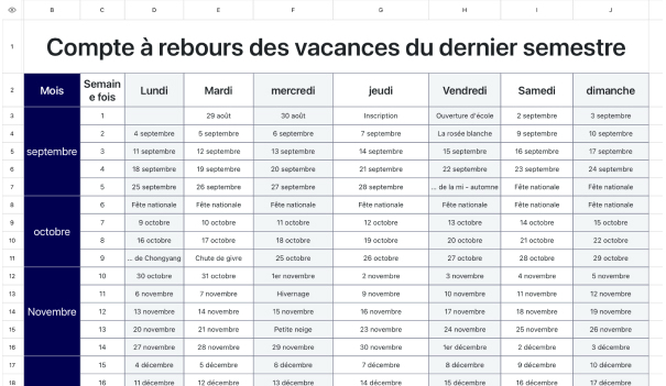 Compte à rebours des vacances du dernier semestre